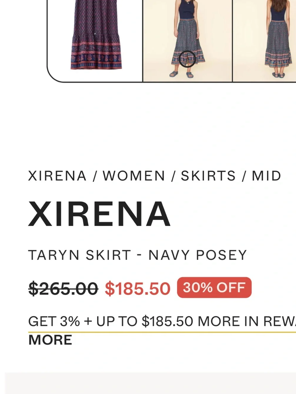 Xirena Taryn Skirt Navy Posey Floral Print Midi Skirt, SZ Small, front buttons
